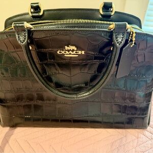 Coach Black Croc-Embossed Satchel